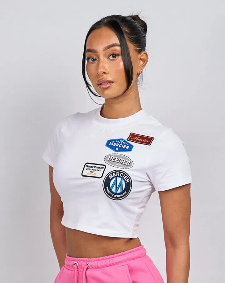 Womens White OG Badge Cropped Baby Tshirt