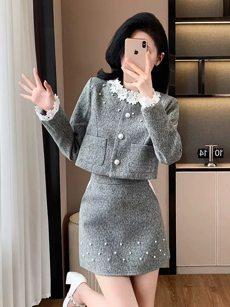 Xiaoxiangfeng suit 2024 new style light luxury high-end temperament French rich daughter early autumn tops and short skirts to w